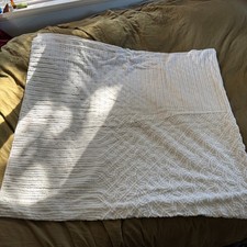 Vintage 98” x 86” Geometric Chenille Cotton Bedspread Coverlet Queen/Full Size picture
