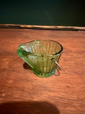 Vintage Hazel Atlas Green Glass Mini Coal Bucket Ashtray picture