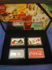 Set Of Four Vintage 1oz Silver Plated Coca Cola Bars In Box With COA picture