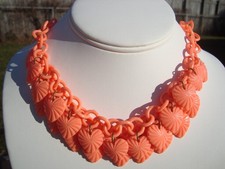 Rare Vintage Double Strand Celluloid Necklace Bracelet Set with Heart Charms picture