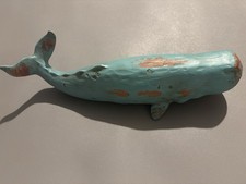Distressed turquoise sperm whale figurine sculpture - Size Approx 14x5 picture