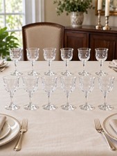 Set of 12 Clear Glass Wine Water Goblets 7” Faceted Stems Perfect picture