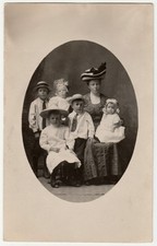 c1910s Mother 5 Children Fancy Hats Bonnets Family Portrait AZO RPPC Photo picture