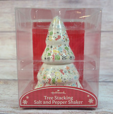 Vintage Hallmark Tree Stacking Salt & Pepper Shakers Ceramic Christmas Holidays picture