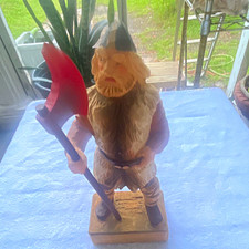 Henning Handmade Hand-Carved Wood Figurine w/ Axe Norway Scandinavia picture