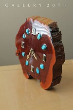 COOL VTG LACQUERED WOOD CLOCK TURQUOISE MID CENTURY MODERN 50S 60S ATOMIC TIME picture