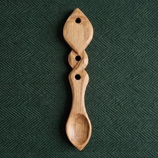 Vtg Wood Welsh Love Spoon Heart Traditional Hand Carved Folk Art Primitive Light picture