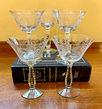Set of 5 Fostoria Heather Etched Floral Crystal Champagne Coupe Stemware picture
