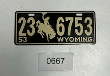 1953 WYOMING License Plate 23 6753 Vtg Antique Mini Tag Black White 🔥🔥Cowboy picture