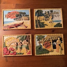 Set Of 4 Hawaii Bamboo Postcard Hula Wall Art Tile 6.25