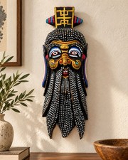 Vintage Chinese Nuo Style Hand Carved Painted Wood Mask Folk Art Wall Decor 12