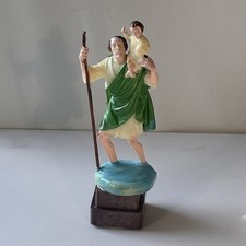 VTG Catholic St Christopher Jesus Celluloid Plastic Dashboard Figurine Statue picture