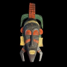 Hand Painted Hand Crafted  Collectible Nigerian Wooden Wall Mask 19.5'' Long picture