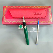 CARTIER Santos Geometric Mesh Emerald Green Rollerball Pen Silver Trim Rare  picture