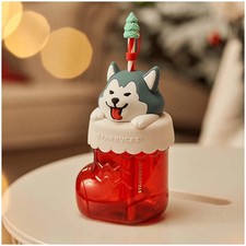 New 2021 China Starbucks Red 20oz Lovely Husky Christmas Sock Glass Straw Cup- picture