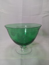 Vintage Green Footed Compote With Etched Snowflake Pattern And Clear Base  picture
