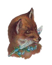 1888 Chromo decoupis, GLOSSY VICTORIAN FOX FLOWERS, Antique Die-Cut Scrap, 2.5