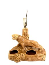 Vintage MCM Ceramic Tiger Lamp And Planter Brown picture