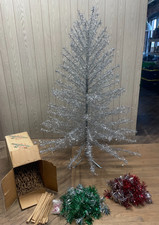 Carey McFall Aluminum Taper Christmas Tree 7' 154 Branch w/ Red & Green Pom Pons picture