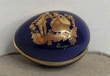 Limoges Castel France Cobalt Blue & Gold Porcelain Egg Trinket Box Floral picture