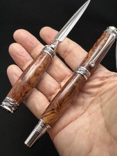 Rhodium Rollerball Pen & Letter Opener Maple Burl Handmade Desk Set picture
