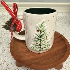 Rae Dunn Ho Ho Ho Christmas Tree Double-Sided Coffee Mug Polka Dot NEW picture