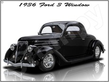 1936 Ford 3 Window     Metal Sign 9