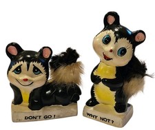 Vintage Japan Giftcraft Anthropomorphic Pair of Skunks with Fur Figurines - Read picture