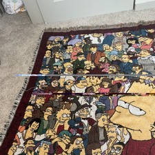 Vintage The Simpsons Woven Tapestry Fringe Throw Blanket 58x48'' 2001 Bart Homer picture