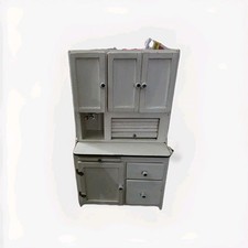 Vintage 1:12 Scale Dollhouse Miniature Wooden Kitchen Hutch Cabinet White Furnit picture