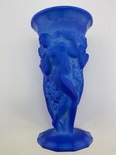 Hoffmann Schlevogt lapis blue bohemian glass grape harvest nudes vase picture