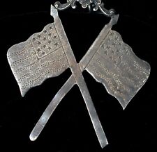 ANTIQUE MASONIC STAR ETCHED FLAGS MASONIC BROOCH SILVER PLATE FREEMASON MEDAL  picture