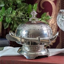 Fairy Vintage Lidded Butter Dish 3pc Set WITH KNIFE Wilcox Quadruple Silverplate picture