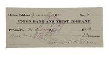 1910 Bank Check: Union Bank And Trust Co, Chelsea OK - M.E. Trapp picture