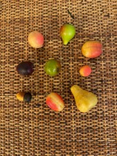 9 Antique German Feather Tree Fruit Ornaments, Early 19th Century picture