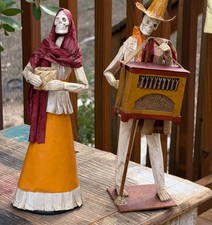 Vintage Mexican Folk Art Paper Mache Calavera Figures 2010 Day of the Dead 13” picture