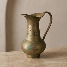 Vintage Etched Brass Pitcher Jug Floral Pattern 13cm 270g picture