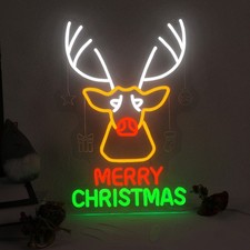 Christmas Reindeer Neon Sign Merry Christmas Glow USB Dimmable & Easy Hang Decor picture