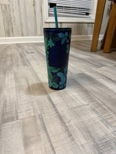 Starbucks 2022 Navy Blue Floral Stainless Steel Tumbler 24oz Venti Lid Straw NWT picture