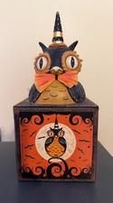 Bethany Lowe 8” Johanna Parker Perched Owl Candy Box Halloween Decor Figure picture