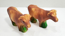 Vintage Hard Plastic Brown Jersey Cows Cattle Standing on Grass Set of 2 picture