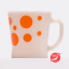 RARE Fire King D-Handle Mug Light Ivory Polka Dot Orange Milk Glass from JAPAN picture