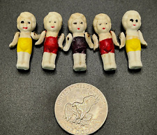 (5) Pc Lot Antique Vintage Miniature Jointed Arms Bisque Doll Dolls 1.75