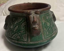 VINTAGE FOLK ART HANDMADE & ETCHED D MARIVALDO FACE POT SIGNED picture