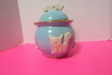 Carmel Ceramica Baby Blue Cat Treat Jar Cannister Meow On Lid Thailand 9