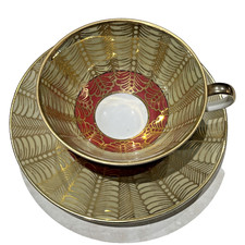 Vtg Winterling Bavaria Marktleuthen Tea Cup & Saucer Gold Drape Design & Maroon picture