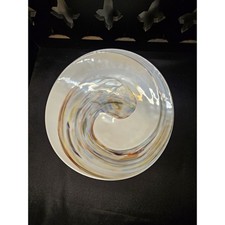 Crate & Barrel Fossili Murano Glass Bowl Iridescent Ivory Glass picture