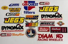 20 Vintage Racing Decals JEGS Dynomax Wiseco Mallory Edelbrock Auto Lot picture