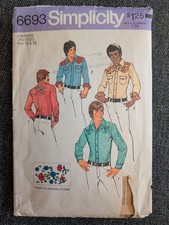 Vtg Simplicity Pattern #6693 Western Cowboy Shirt Two Sizes 18 & 20 NO TRANSFER picture