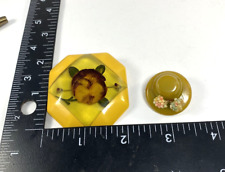 Two Vintage Bakelite Pin Brooches One Reverse Carved Painted***See Video*** picture
